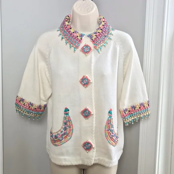 Vintage Michael Simon Beaded Bird Cardigan ~ Women’s Size 2 LargeRAREHTF